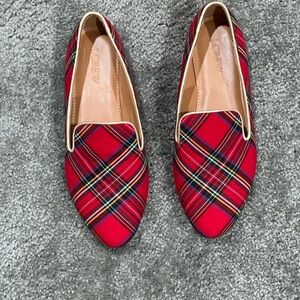 J. Crew Red Tartan Flats Classic Slip-On Loafers